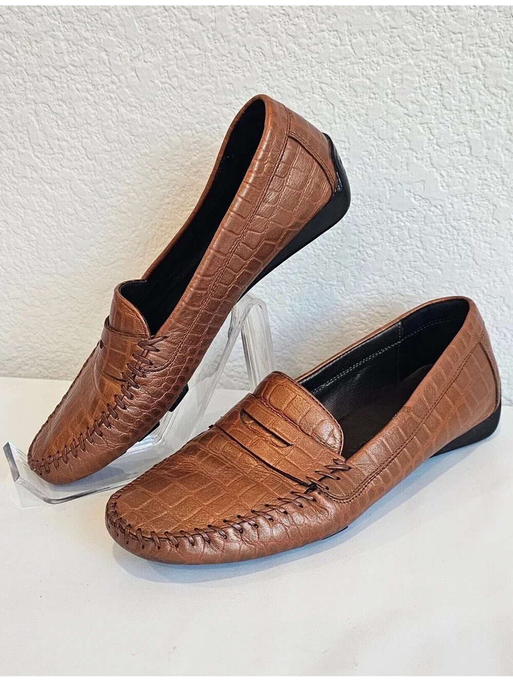Robert Zur Women’s 6 M Brown Croc Embossed Leather Driving Loafers Made Italy